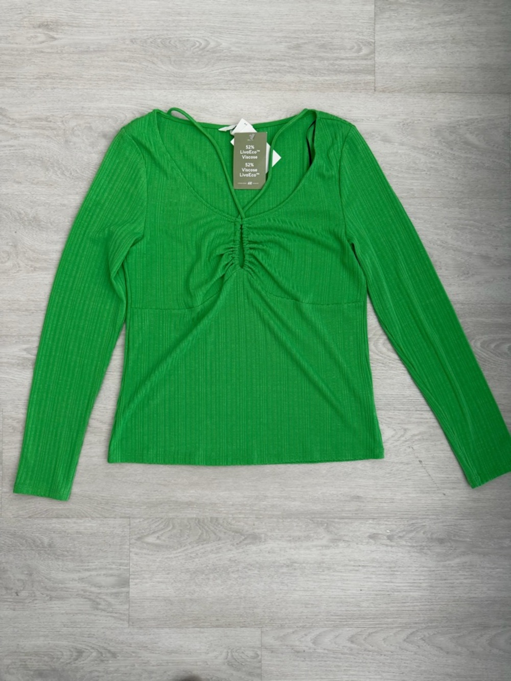 H&M Bright Green Long-Sleeve Ruched V-Neck Top